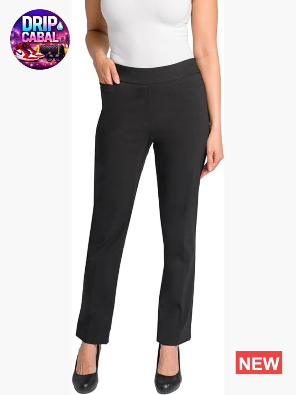 Pull On Dress Pants 4 Pockets Straight Leg Stretchy Office Casual Work Slacks